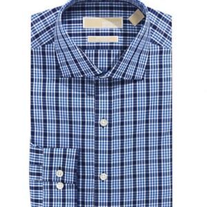 Michael Michael Kors Mixed Plaid Non-Iron Dress Shirt-ULTRA BLUE-15.5-34/35